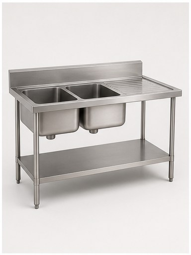 Stainless Steel Double Bowl Sink with Stand